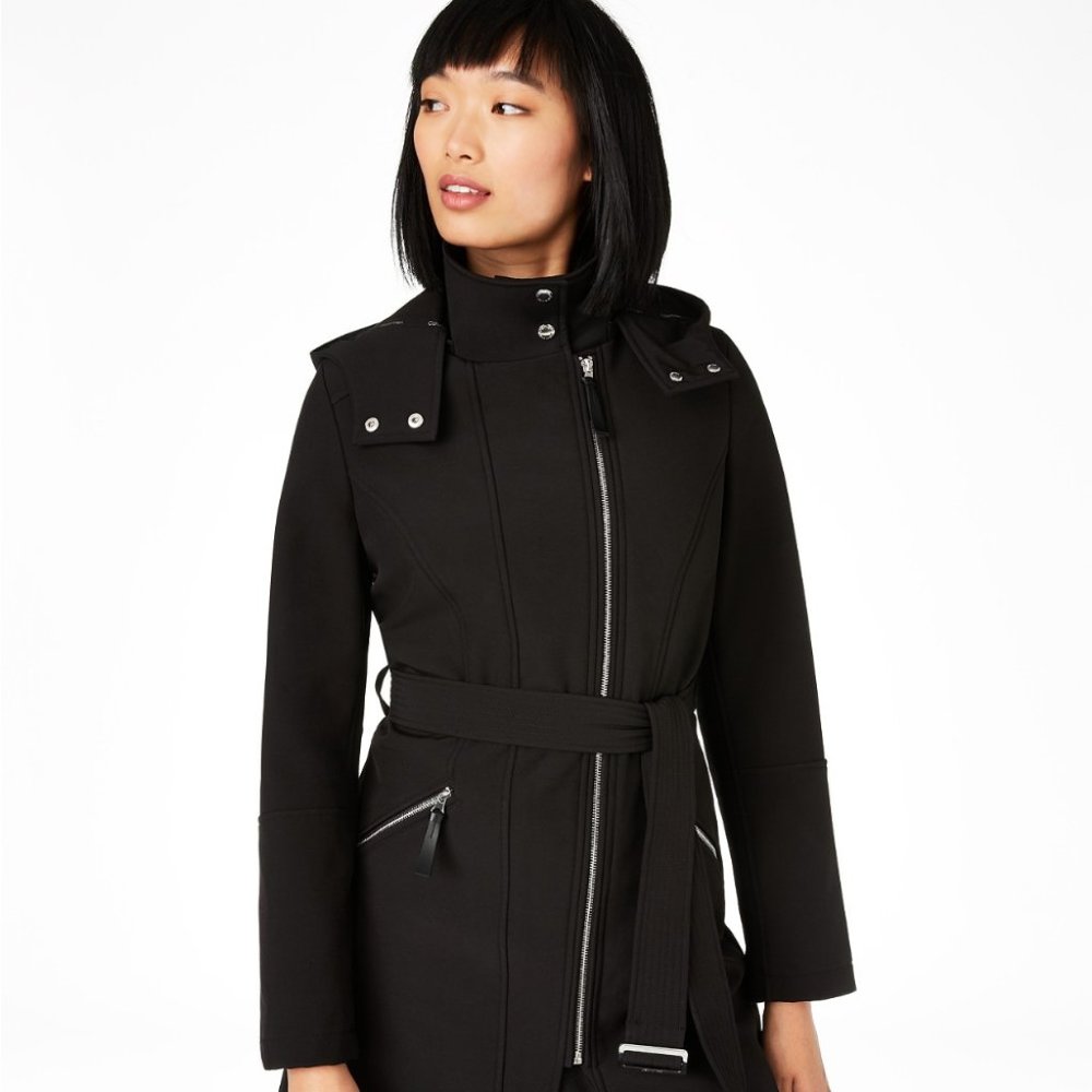 Calvin Klein Asymmetric Hooded Water-Resistant Raincoat SZ: XS